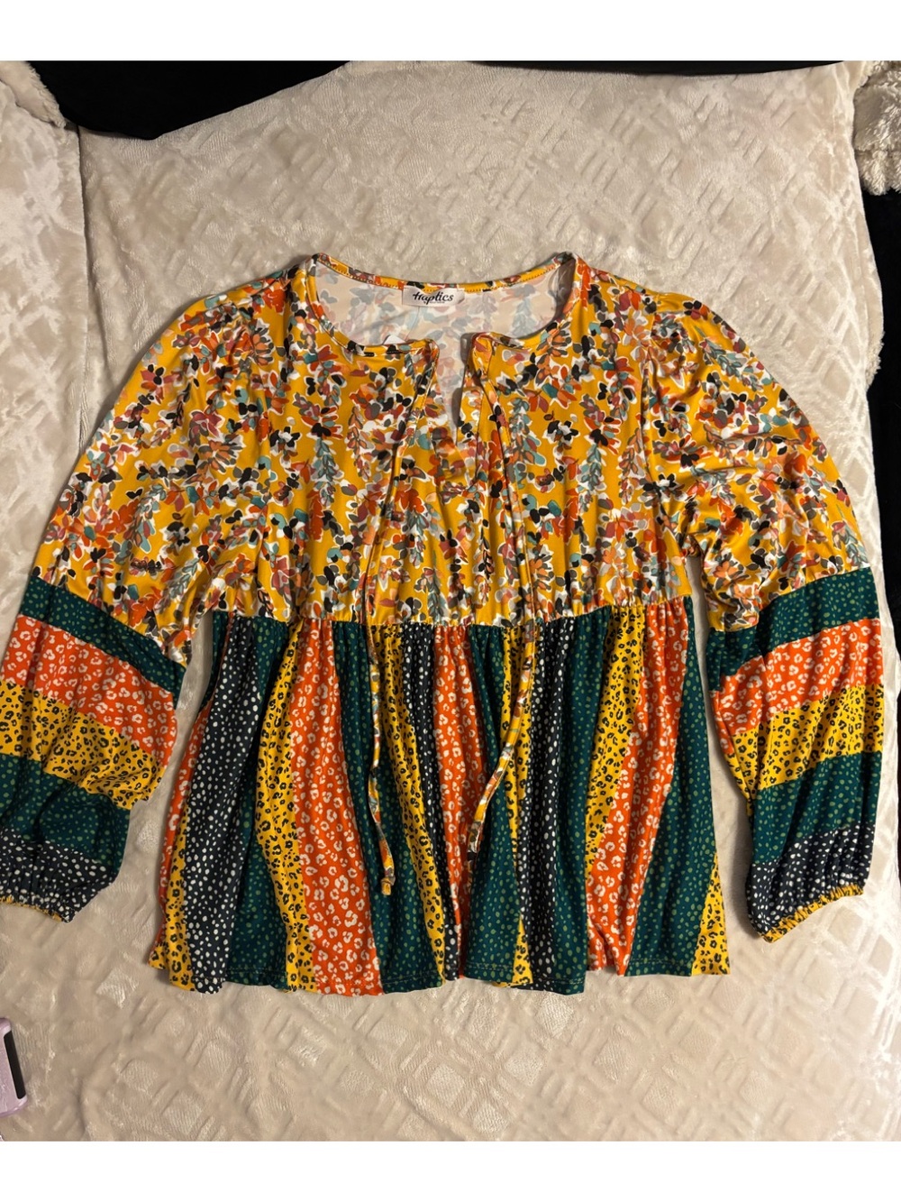 Angie Yellow Multi-Striped Tie-Front Peasant Blouse